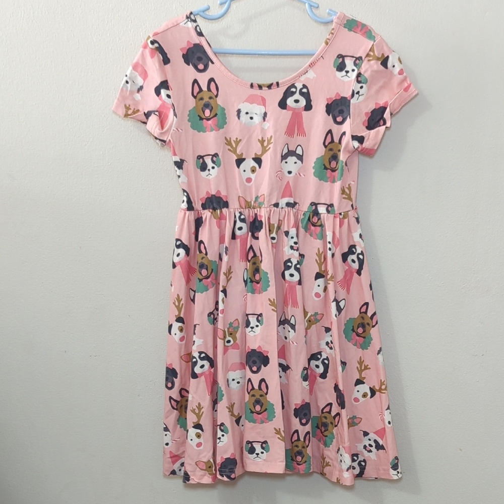 Taylor Joelle Puppy Dog Christmas Twirl Dress Pink Holiday Winter Girls Size 7